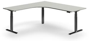AJ Produkty Výškově nastavitelný stůl QBUS, rohový, 2000x2000 mm, černá podnož, světle šedá