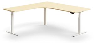AJ Produkty Výškově nastavitelný stůl QBUS, rohový, 2000x2000 mm, bílá podnož, bříza