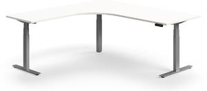 AJ Produkty Výškově nastavitelný stůl QBUS, rohový, 2000x2000 mm, stříbrná podnož, bílá