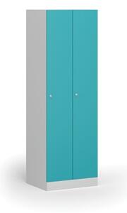 Kovová šatní skříňka, 2-dveřová, 1850 x 600 x 500 mm, cylindrický zámek, zelené dveře