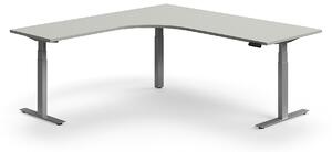 AJ Produkty Výškově nastavitelný stůl QBUS, rohový, 2000x2000 mm, stříbrná podnož, světle šedá