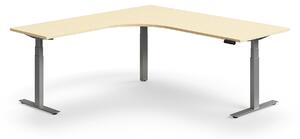AJ Produkty Výškově nastavitelný stůl QBUS, rohový, 2000x2000 mm, stříbrná podnož, bříza