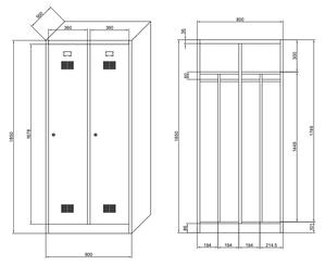 Kovová šatní skříňka s mezistěnou, 1850 x 800 x 500 mm, cylindrický zámek, zelené dveře
