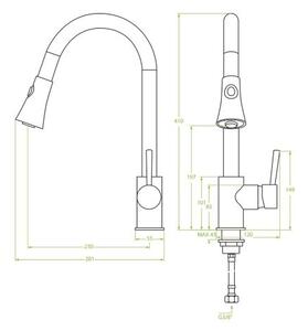 Laveo Daru, kuchyňská baterie stojící h-410, černá, LAV-BLD_769D