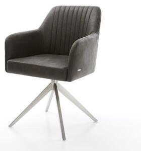 DELIFE Jídelní židle Greg-Flex mikrovlákno antracit vintage křížová podnož široká nerezová ocel 360° otočná houpací funkce taštičkové pružiny