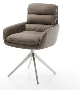 DELIFE Jídelní židle Abelia-Flex s područkami mikrovlákno taupe vintage křížová podnož široká nerezová ocel 360° otočná houpací funkce