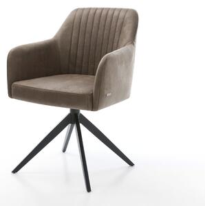 DELIFE Jídelní židle Greg-Flex mikrovlákno taupe vintage křížová podnož široká černá 360° otočná houpací funkce taštičkové pružiny