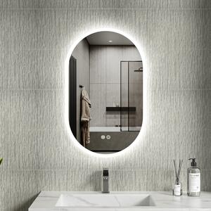 Erga Demi, oválné LED zrcadlo 50x80cm, 3 barvy světla, přední osvětlení, topná podložka proti zapaření, ERG-V01-Demi-5080-CL