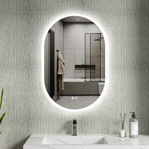 Erga Demi, oválné LED zrcadlo 60x90cm, 3 barvy světla, přední osvětlení, topná podložka proti zapaření, ERG-V01-Demi-6090-CL