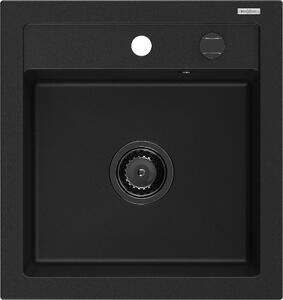 Mexen Vito, granitový dřez 520x490x210 mm, 1-komorový, černá s černým sifonem, 6503521000-77-B