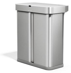 Ocelový odpadkový koš 34+24 l na tříděný odpad/bezdotykový ve stříbrné barvě Dual Sensor – simplehuman