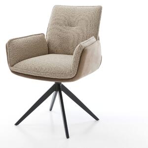 DELIFE Jídelní židle Nela-Flex kombinace materiálů tmavě béžová křížová podnož široká černá otočná o 360° houpací funkce