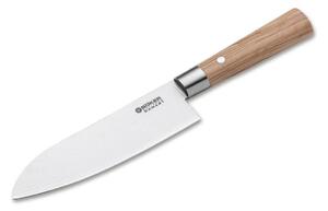 Böker - Damaškový kuchyňský nůž santoku DAMAST OLIVE 17,2 cm olivové dřevo