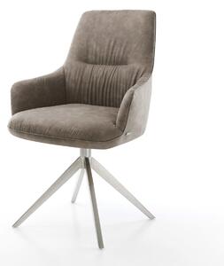DELIFE Jídelní židle Zelia-Flex s područkami mikrovlákno taupe vintage křížová podnož široká nerezová ocel 360° otočná houpací funkce taštičkové pružiny