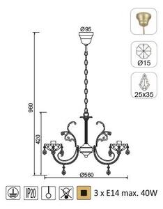 ACA DECOR Závěsné svítidlo FABERGE max. 3x40W/E14/230V/IP20