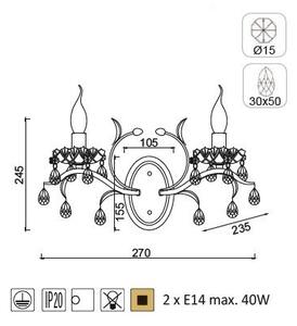 ACA DECOR Nástěnné svítidlo SARDINIA max. 2x40W/E14/230V/IP20