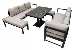 Zahradní kovový nábytek GLOBO (2 pohovky + 2 lavičky + stůl) - taupe
