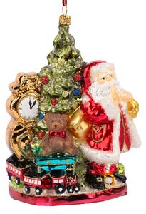 Dům Vánoc Sběratelská skleněná ozdoba na stromeček Santa u vánočního stromku 17 cm