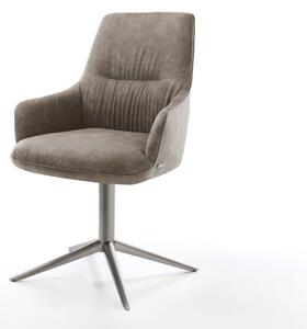DELIFE Jídelní židle Zelia-Flex s područkami mikrovlákno taupe vintage podnož ve tvaru kříže grafit 360° otočná houpací funkce taštičkové pružiny