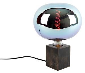 Rustikální stolní lampa dřevo černá vč. stmívatelné LED G220 - Bloc