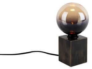 Rustikální stolní lampa dřevo černá vč. stmívatelné LED G125 - Bloc