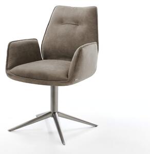 DELIFE Jídelní židle Zoa-Flex mikrovlákno taupe vintage podnož grafit 360° otočný houpací funkce taštičkové pružiny