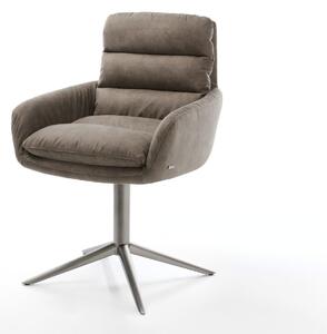 DELIFE Jídelní židle Abelia-Flex s područkami mikrovlákno taupe vintage podnož ve tvaru kříže grafit 360° otočná houpací funkce