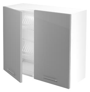 Závěsná kuchyňská skříňka VITO s přihrádkou na talířky - 80x72x30 cm - šedá lesklá