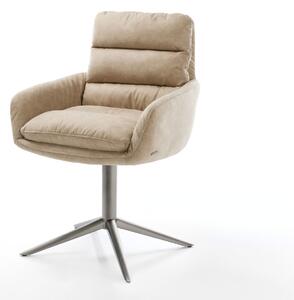 DELIFE Jídelní židle Abelia-Flex s područkami mikrovlákno béžová vintage podnož kříž grafit 360° otočná houpací funkce