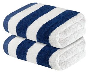 LIVARNO home Froté ručník, 50 x 100 cm, 450 g/m2, 2 kusy (pruhy/modrá/bílá) (100370026003)