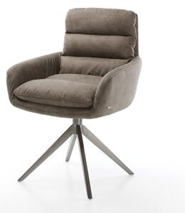 DELIFE Jídelní židle Abelia-Flex s područkami mikrovlákno taupe vintage křížová podnož široká grafit 360° otočná houpací funkce