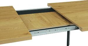 Jídelní stůl 140+40x85x75 cm, deska melamin, 3D dekor divoký dub, kovové nohy, černý mat - HT-780 OAK