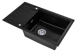 Sink Quality Ferrum New 8010, 1-komorový granitový dřez 800x500x210 mm + chromový sifon, černá, SKQ-FER.8010.BK.X