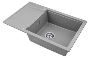 Sink Quality Ferrum New 8010, 1-komorový granitový dřez 800x500x210 mm + chromový sifon, šedá, SKQ-FER.8010.GX