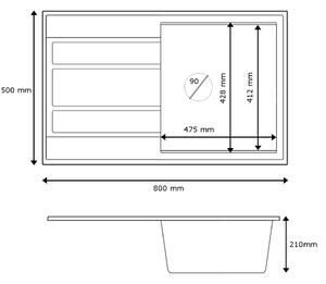 Sink Quality Ferrum New 8010, 1-komorový granitový dřez 800x500x210 mm + chromový sifon, šedá, SKQ-FER.8010.GX