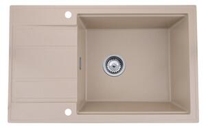 Sink Quality Ferrum New 8010, 1-komorový granitový dřez 800x500x210 mm + chromový sifon, béžová, SKQ-FER.8010.BX