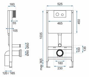 Rea, podomítkový systém pro závěsné WC a černé tlačítko typ F, KPL-90007