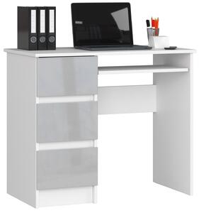 Designový psací stůl JIŘÍ90L, bílý / metalický lesk