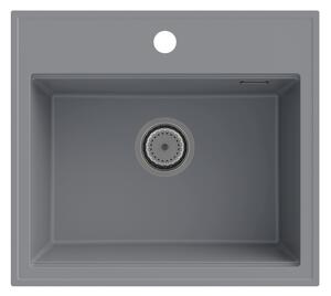 Sink Quality Ferrum New 5055, 1-komorový granitový dřez 560x500x210 mm + zlatý sifon, šedá, SKQ-FER.5055.G.XG