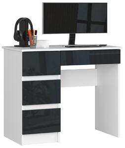 Designový psací stůl ZEUS90L, bílý / grafitový lesk