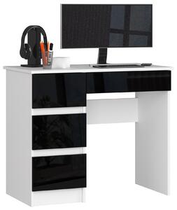 Designový psací stůl ZEUS90L, bílý / černý lesk