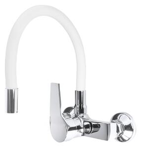 Gamma Flex, nástěnná dřezová baterie s elastickým ramenem, bílá-chromová, GMA-BFXS-WH