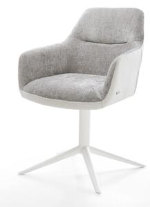 DELIFE Jídelní židle Pejo-Flex materiálová kombinace pravá kůže bílá stříbrně šedá podnož ve tvaru kříže bílá 360° otočný houpací funkce taštičkové pružiny