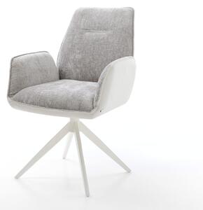 DELIFE Jídelní židle Zoa-Flex kombinace materiálů pravá kůže bílá stříbrně šedá křížová podnož široká bílá 360° otočná houpací funkce taštičkové pružiny