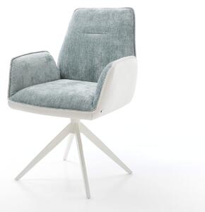 DELIFE Jídelní židle Zoa-Flex kombinace materiálů pravá kůže bílá pastelově modrá křížová podnož široká bílá otočná 360° houpací funkce taštičkové pružiny