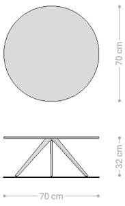 DELIFE Konferenční stolek Delron 70x70 cm keramika Laminam®Emperador Extra Lucidato tmavě hnědá křížová podnož plochá kov černá