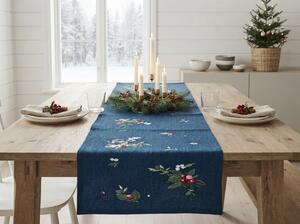 Vánoční běhoun na stůl WINTER BERRIES 40x150 cm, tmavě modrý