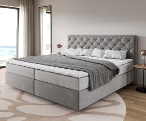 DELIFE Boxspring postel Dream-Great mikrovlákno šedá 200x200 cm s taštičkovou pružinovou matrací a visco topperem