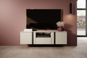 Závěsný TV stolek Verica 150 cm s výklenkem - kašmírová / černé úchytky