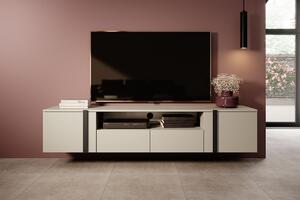 Závěsný TV stolek Verica 200 cm s výklenkem - kašmírová / černé úchytky